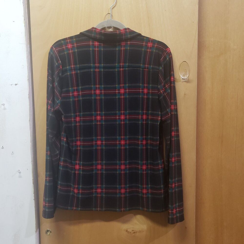 Tommy Hilfiger Women's Soft Work Long Sleeve Point-Collar Blouse Sz L Red/Black